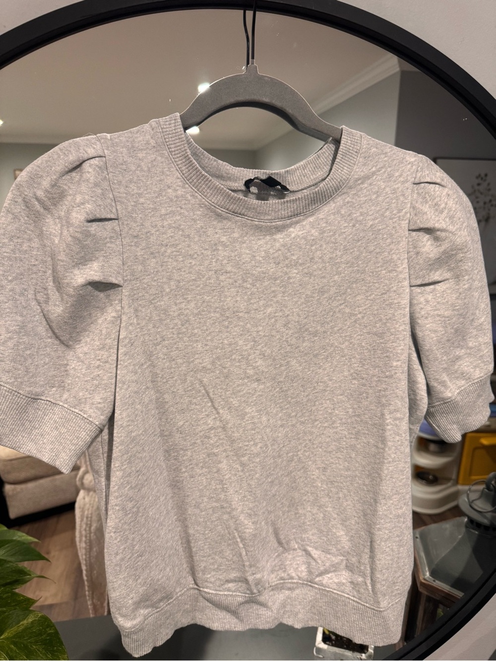 Express Short Puff-Sleeve Crewneck Top - Light Gray